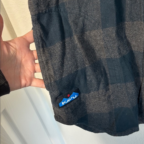Kavu 100% Cotton Heather Brown Navy Plaid Flannel Button Down Shirt Size Small - Picture 4 of 5